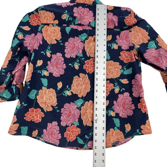 Chicos Blouse Size 12 Orange Pink Floral 100% Cotton Colorful Business Casual - Picture 6 of 9